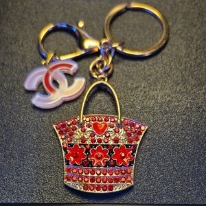 Chic Upcycled Red and Gold Floral Key Holder #17